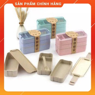 Hộp đựng cơm,đồ ăn làm lúa mạch 3 tầng + kèm thìa