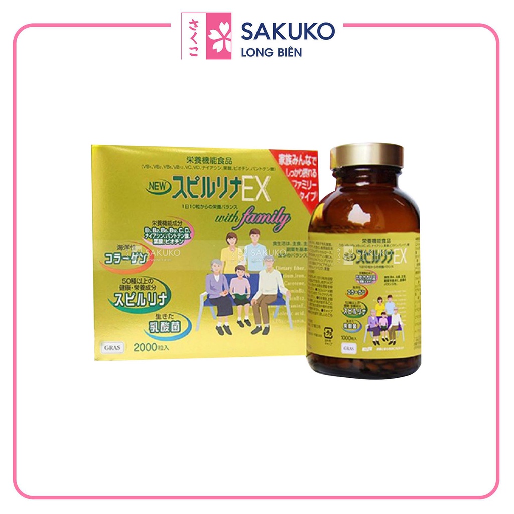 Tảo xoắn vàng EX Family Nhật Bản bổ sung Collagen, chống lão hóa, bổ máu, kích thích phát triển cơ, xương hộp 2000 viên