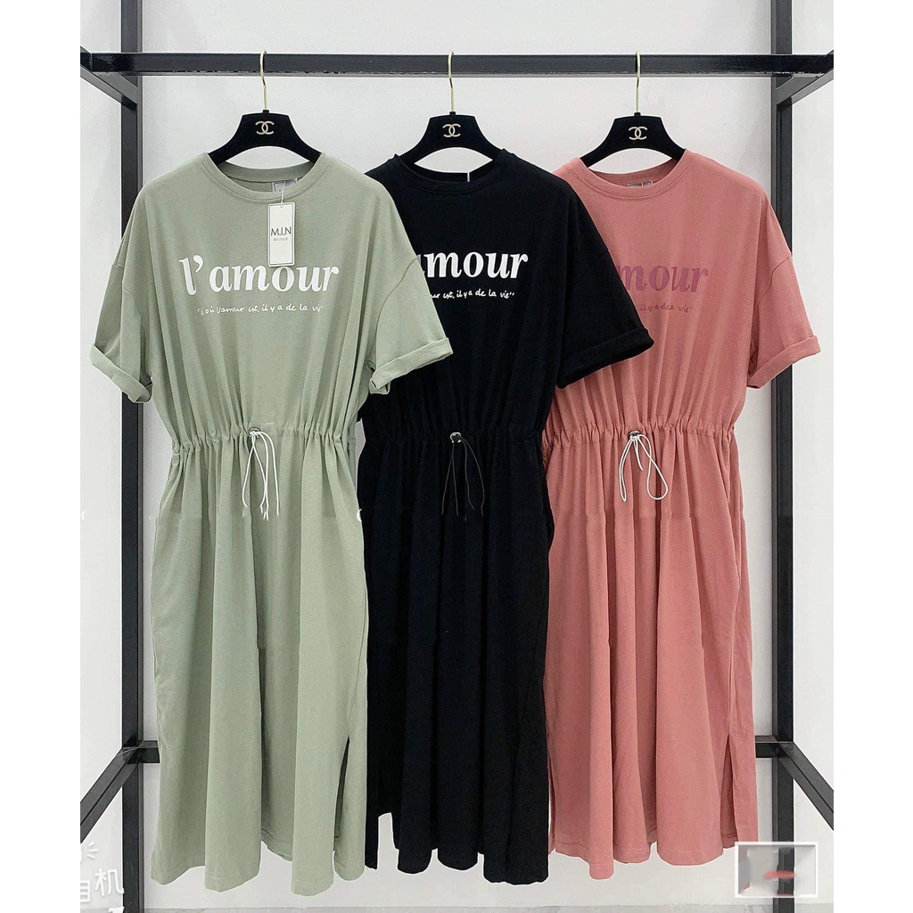 Váy bầu ngắn tay dây rút thời trang thiết kế xinh xắn M519 vải cotton cao cấp Mom and Baby