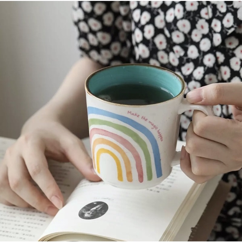 Cốc Gốm cafe Phong Cách Instagram Harajuku - Ly trà cầu vồng, ông mặt trời màu sắc tươi mới 2022
