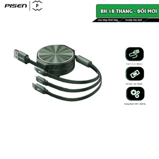 Cáp Pisen 3 trong 1 (L/Type-C/Micro), 1.2m CD III, model: LS-AP10-1200, bảo hành 18 tháng - Hàng chính hãng