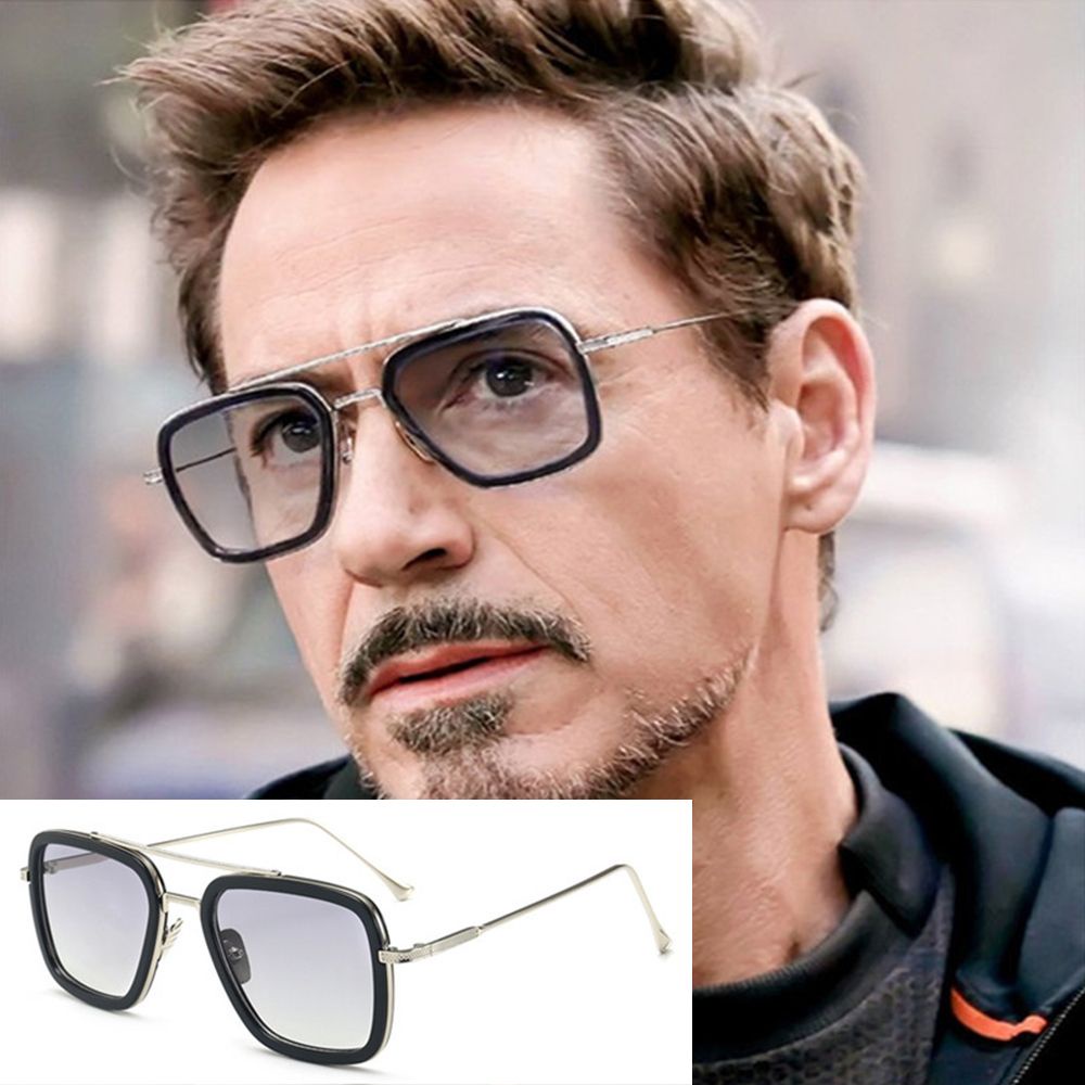 Kính Mát Gọng Vuông Bằng Kim Loại Phong Cách Cổ Điển Tony Stark Thời Trang Cho Nam Nữ