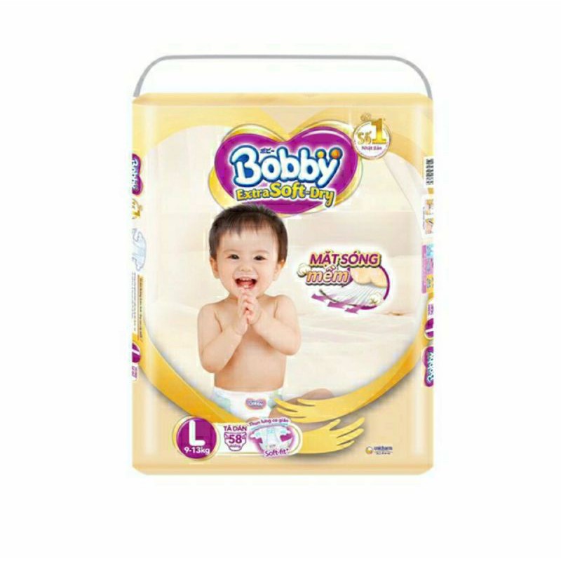 Tã dán Bobby Extra Soft S74, M64, L58, XL52 mới