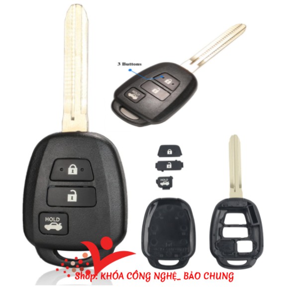 Vỏ chìa khóa Vios đời 2019 -2021 phiên bản mới 3 nút thẳng có nút mở cốp