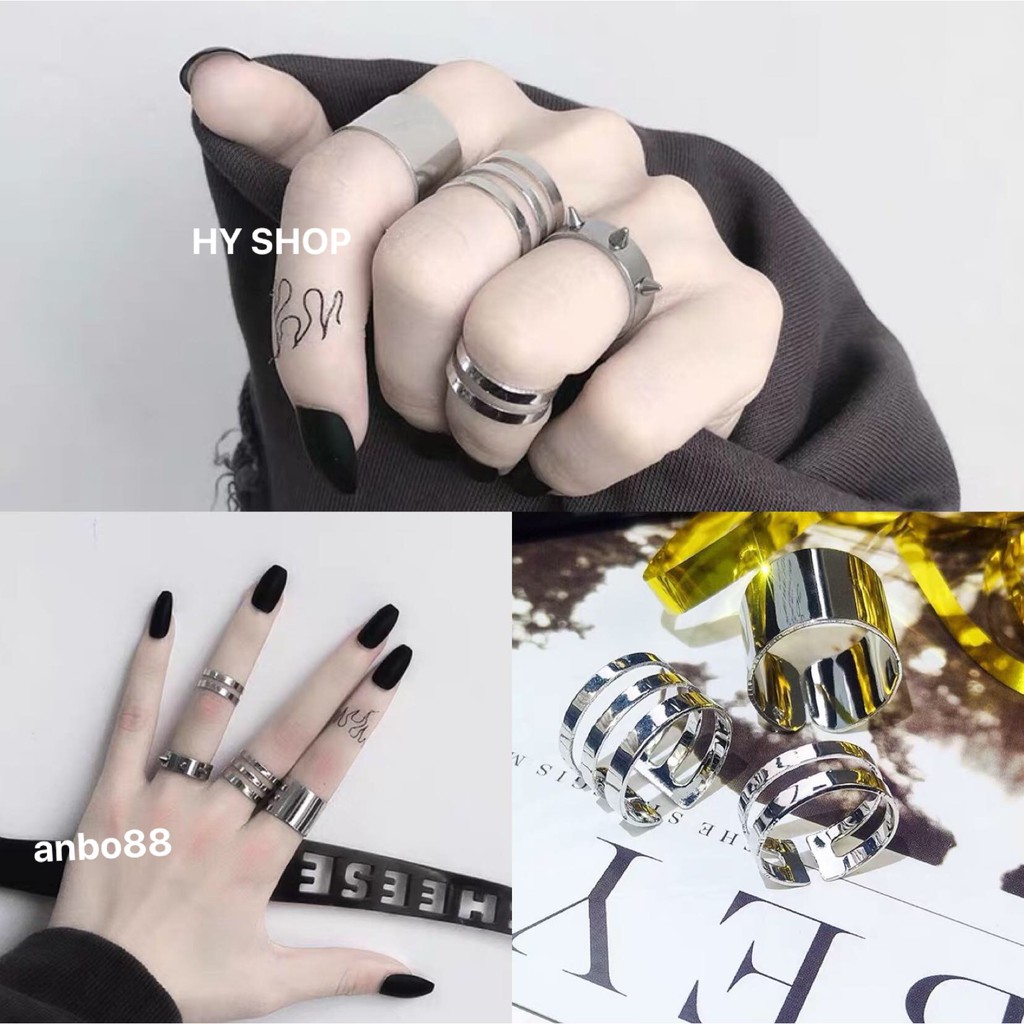 set 3 nhẫn hợp kim cá tính