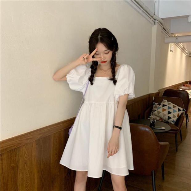 Váy Babydoll Trắng Tay Phồng Nữ ❤️ Hana Store - Freeship ❤️ Váy tiểu thư bánh bèo dáng ngắn cộc tay thiết kế basic