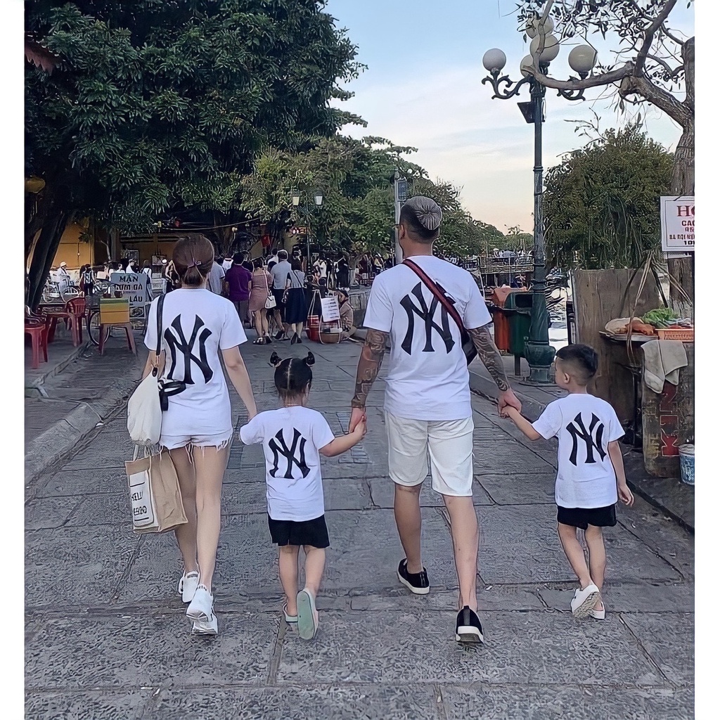 Áo phông gia đình in chữ NY trước sau, chất phông cotton co giãn