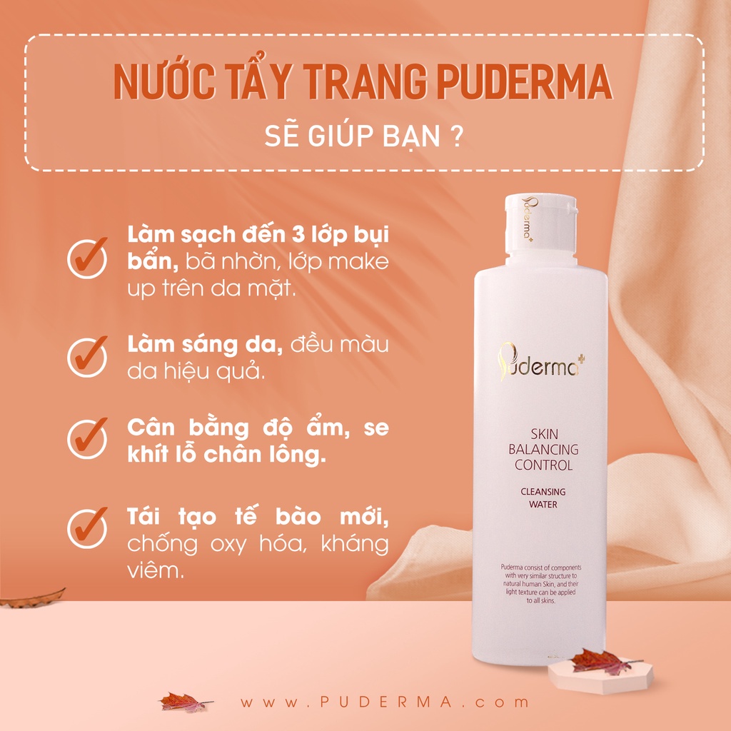 Nước Tẩy Trang Puderma Skin Balancing Control Cleansing Water Làm Sạch, Cấp Ẩm 250ml