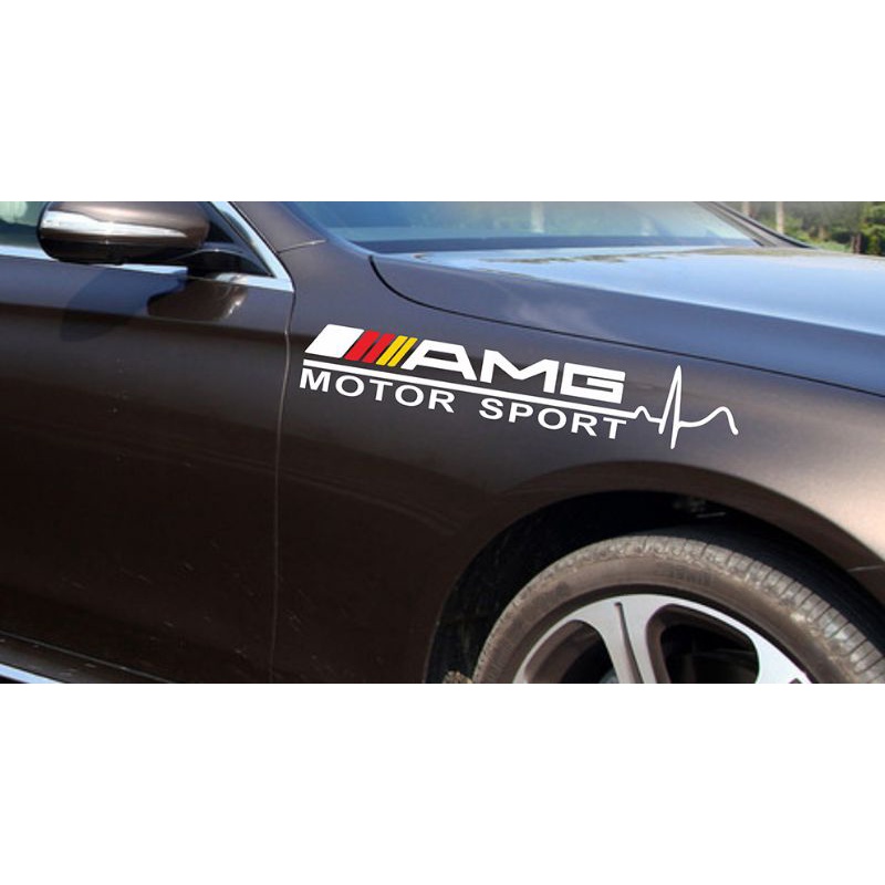 Bộ 2 tem decal dán sườn, cửa xe ô tô phong cách AMG MOTOR SPORT