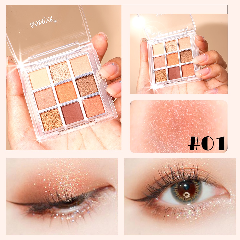 [Hàng mới về] Bảng Phấn Mắt Saniye 9 Màu Sắc Hiệu Ứng Lì / Ánh Nhũ Thời Trang Lấp Lánh