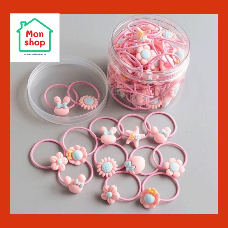 Set 10 chun buộc tóc màu hồng nhiều hoạ tiết cho bé