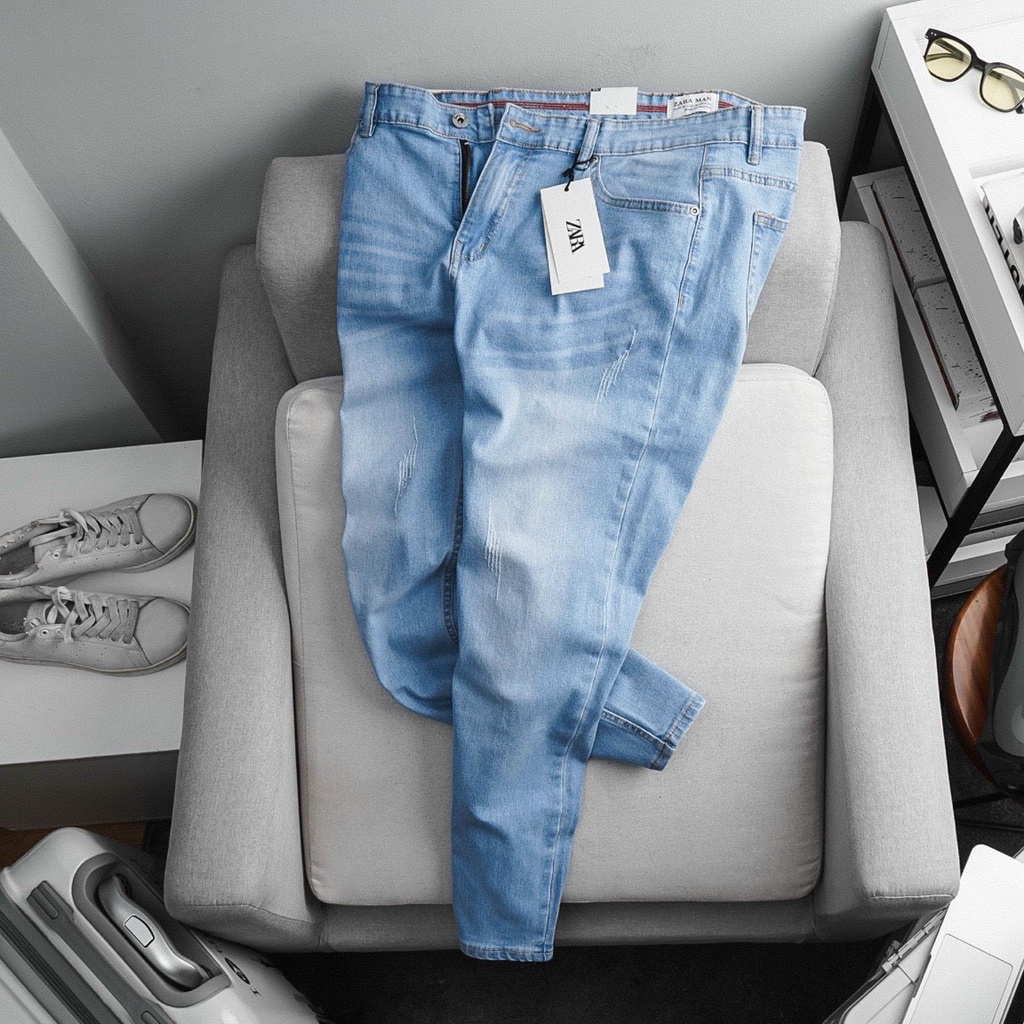 Quần jean nam slimfit xuất xịn co giãn ống ôm nhẹ 3 màu trơn