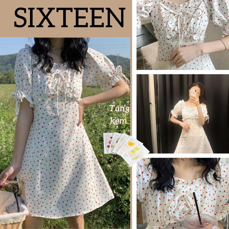 [Mã WAMT1505 giảm 10K đơn 0K] Đầm Hoa Nhí, Váy Nữ Họa Tiết, Chiết Eo Dáng Xòe SIXTEEN.