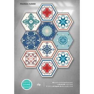 Decal trang trí họa tiết gạch bông lục giác 𝐒𝐄𝐓 𝐏𝐎𝐋𝐘𝐆𝐎𝐍 𝐅𝐋𝐎𝐖𝐄𝐑 với tấm lớn 60x165cm