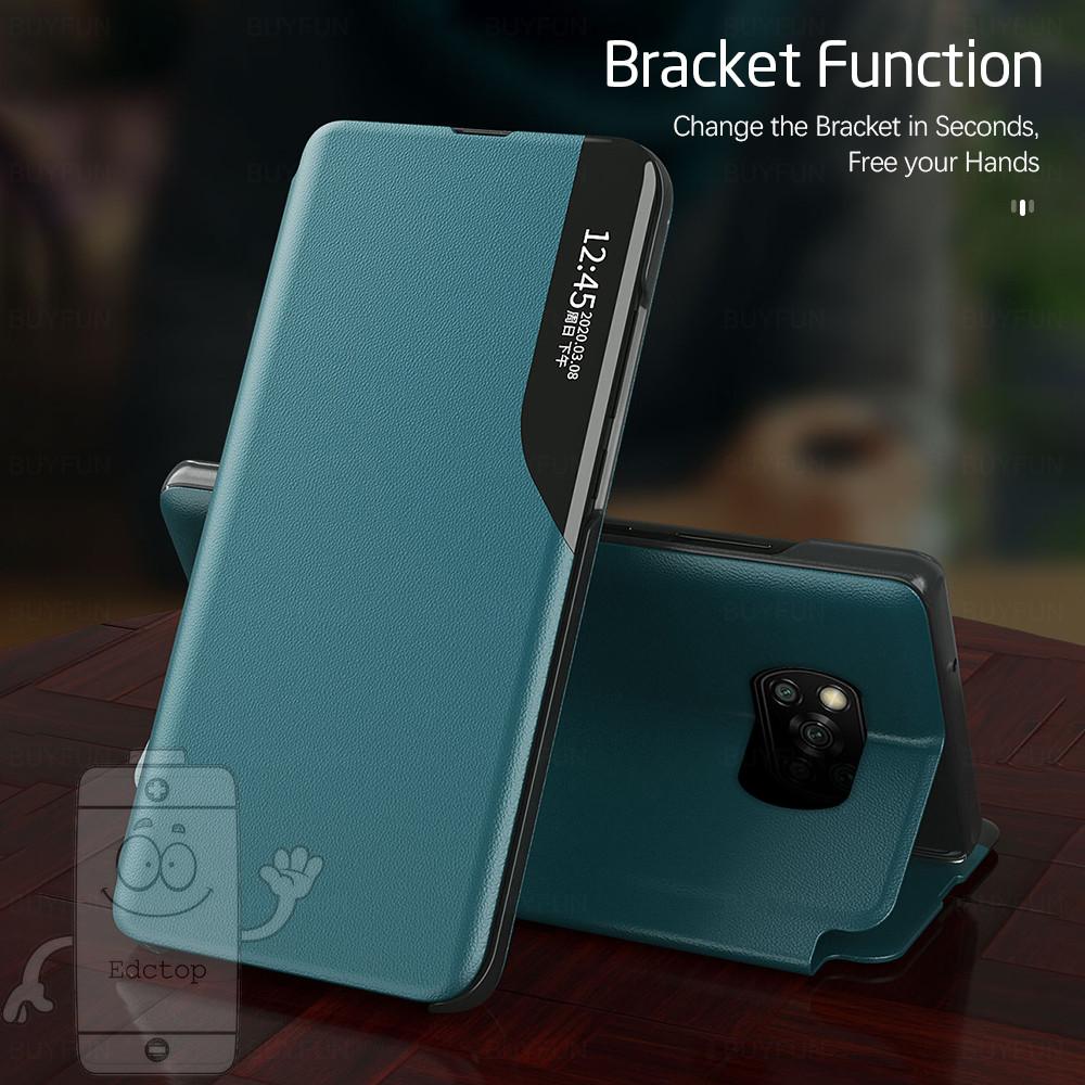 Smart Windows Leather Case Xiaomi MI 11 Note 10 5G Poco M3 Pro X3 NFC X3 Pro Full Body Phone Standing Stand Cover Shockproof Cases