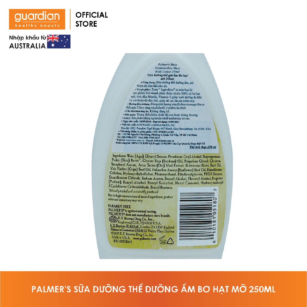 Sữa Dưỡng Thể Giữ Ẩm Bơ Hạt Mỡ Palmer’s Raw Shea Body Lotion (250ml)