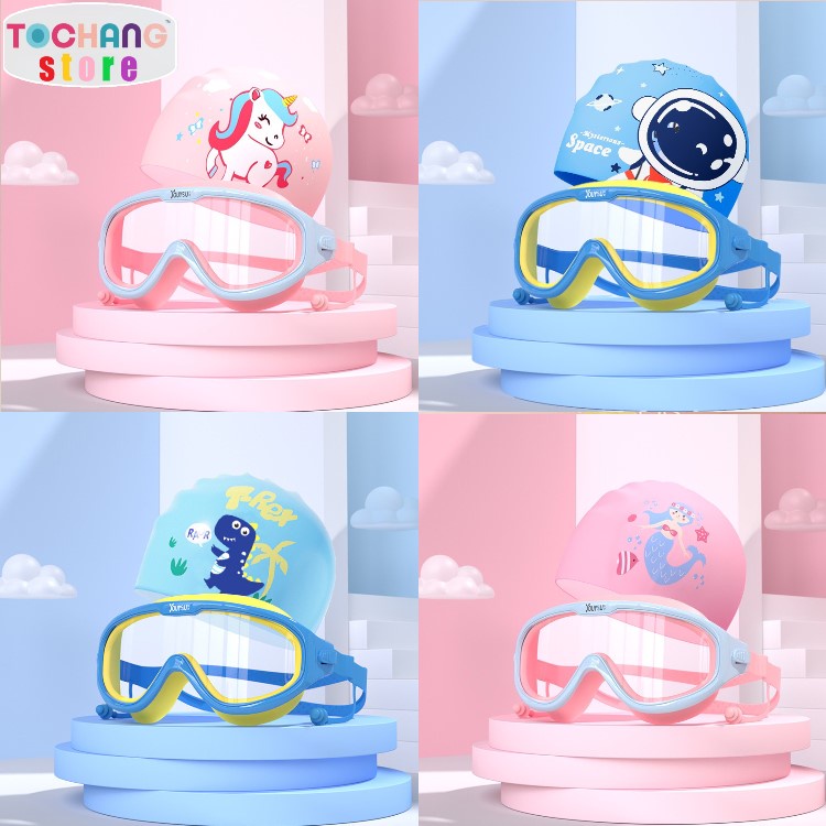 Combo Kính Bơi Trẻ Em, Kính Bơi Cho Bé Chính Hãng Full Box, Mũ Bơi, Nút Bịt Tai, Kẹp Mũi Chống Sặc Nước Chống Sương Mù