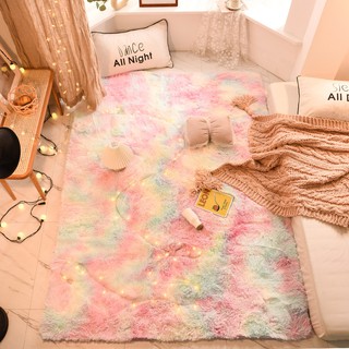 Thảm lông màu loang cầu vồng trang trí sàn phong cách hiện đại