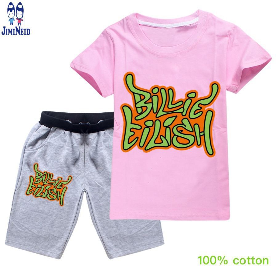 【JD】Korean Summer Billie Eilish Baby Boy Girl Short-sleeved cotton T-shirt + shorts 2-piece set Travel Shopping