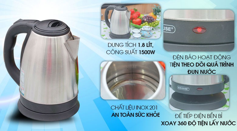 Bình siêu tốc Sunhouse 1.8 lít SHD1182, hàng trưng bày mới 98-99%