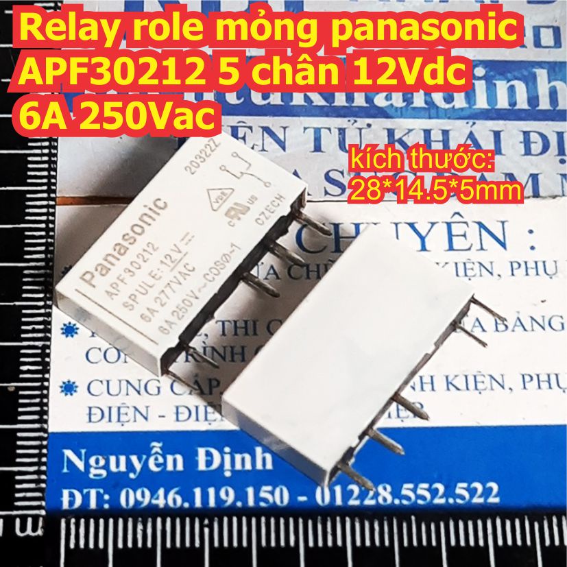 Relay role mỏng panasonic APF30212 30205 30224 5 chân 12Vdc 5Vdc 24Vdc 6A 250Vac kde3619