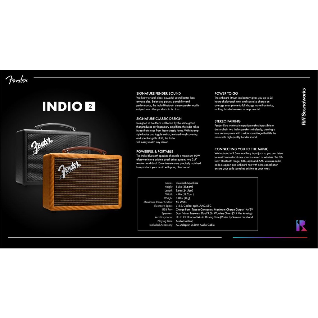 Loa Di Động Fender Indio 2 - Bảo Hành Chính Hãng 12 Tháng