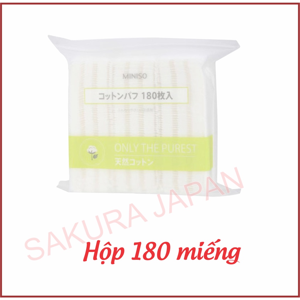 Bông tẩy trang Miniso Nhật Bản 180 miếng hộp 1000 miếng 2 lớp dập viền chắc chắn dày dặn