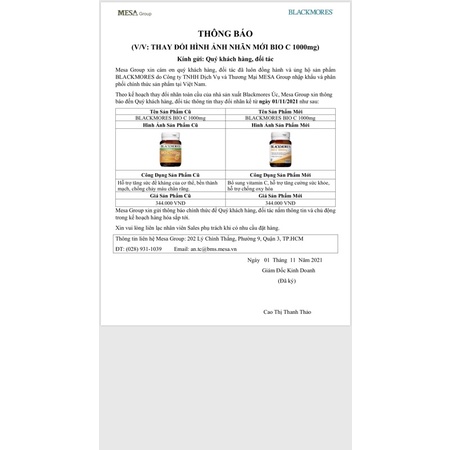 [HÀNG CHÍNH HÃNG] Viên uống bổ sung vitamin C Blackmores Bio C 1000mg (Hộp 31 viên)