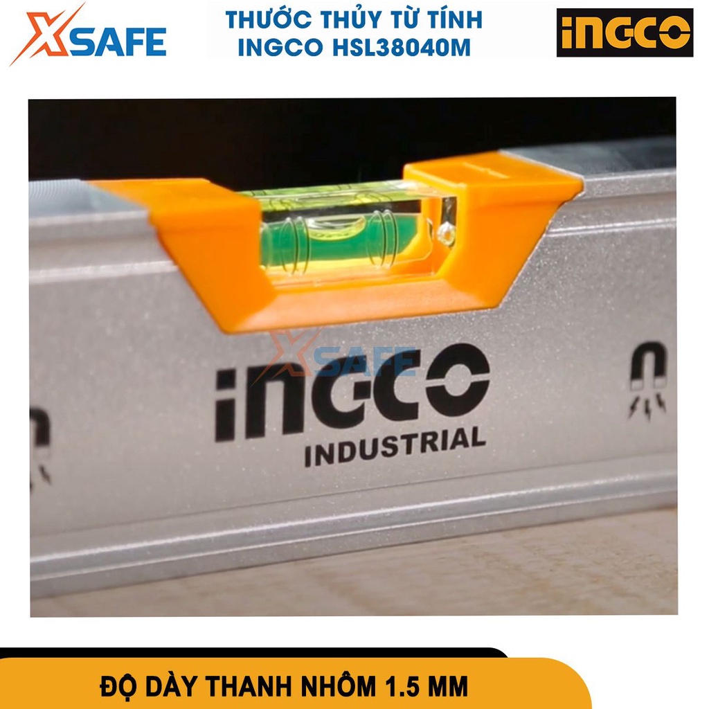 Thước thủy từ tính (nam châm) INGCO làm bằng nhôm, dùng để để đo đạc độ nghiêng, góc nghiêng [CHÍNH HÃNG][XSAFE]