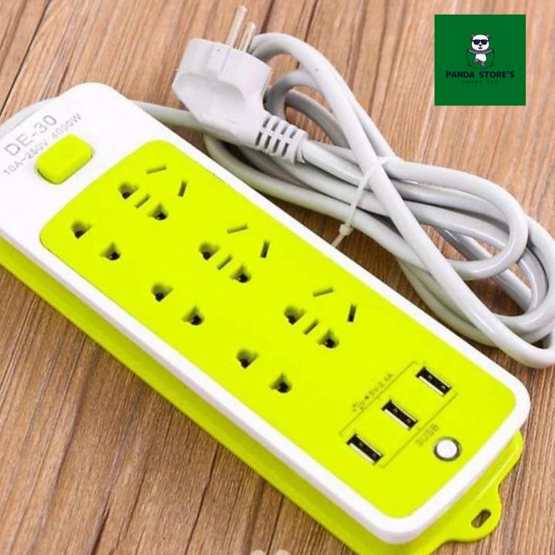 Ổ cắm điện đa năng màu xanh kiêm 3 cổng USB - tiện lợi và an toàn