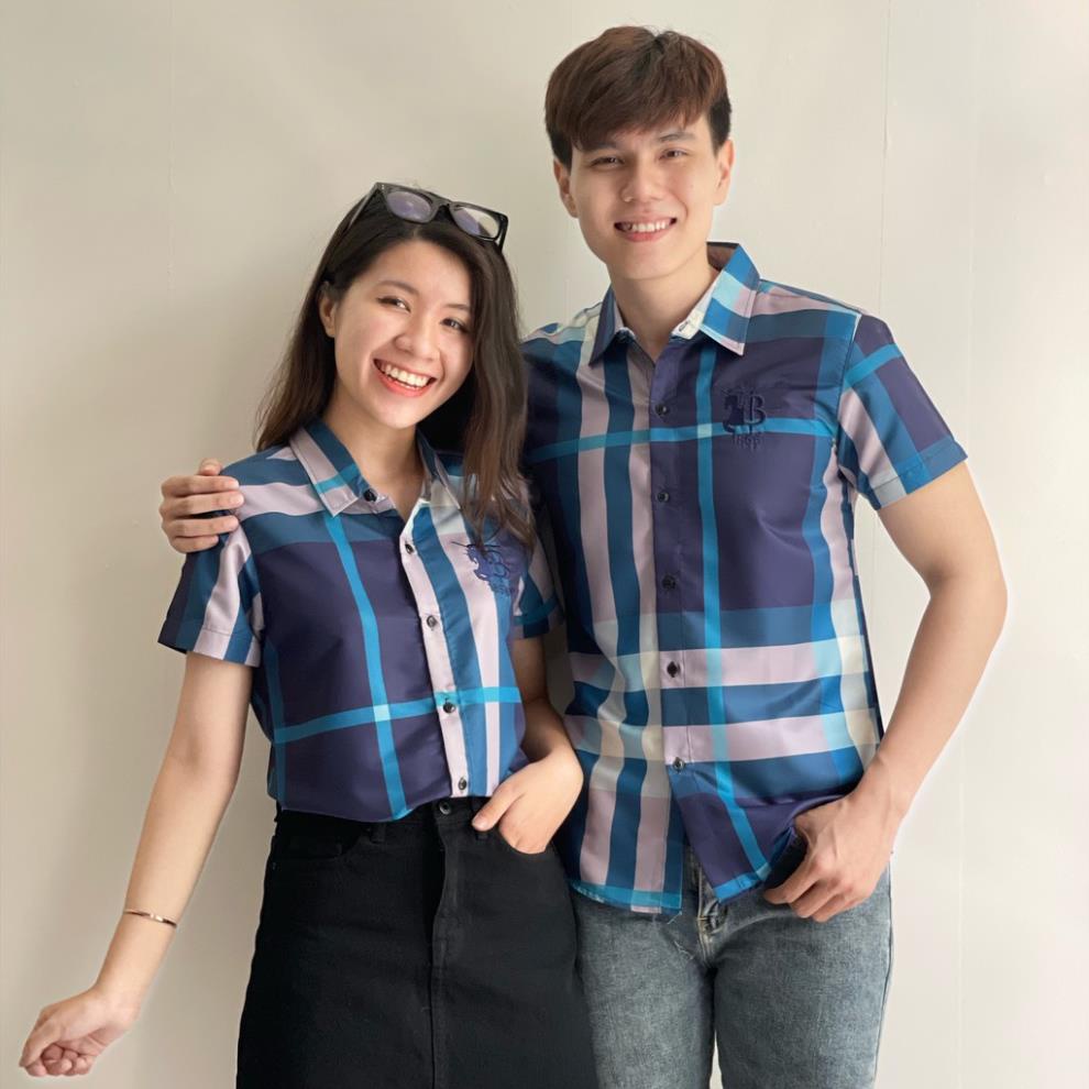 Áo sơ mi Nam Nữ ⚡FREE SHIP⚡ Áo sơ mi tay ngắn Burberry kẻ sọc caro 9 New