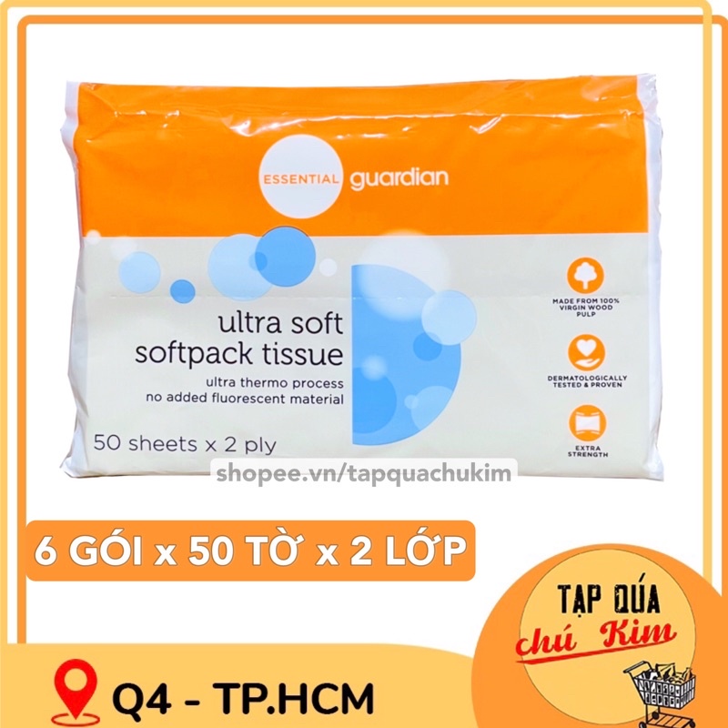 [LỐC 6 GÓI] Khăn giấy GUARDIAN siêu mềm 50 TỜ x 2 LỚP - tapquachukim