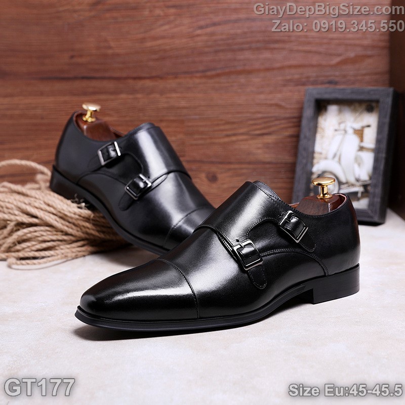 Giày tây da thật (double monk strap), giày sự kiện tiệc cưới big size cỡ lớn Eu:45-45.5 cho nam chân to