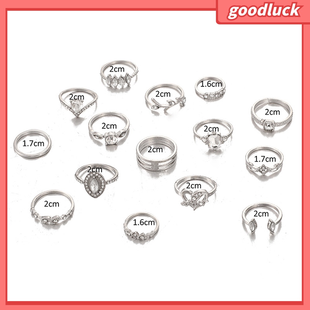 Bộ 15 nhẫn đính đá giả nhiều mẫu mã phong cách boho thời trang cho nữ