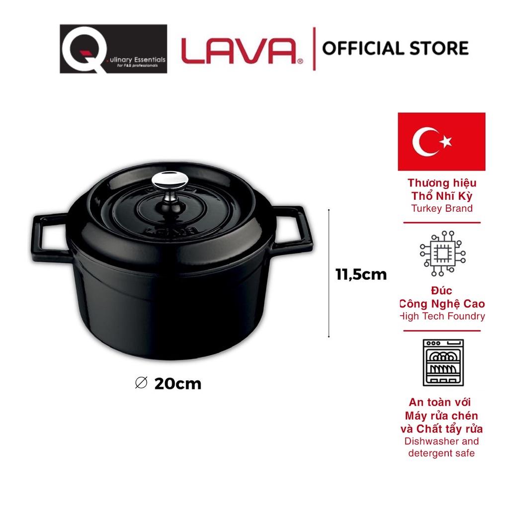 Nồi Gang Lava Round Casserole Đường Kính 20cm, 2.82L