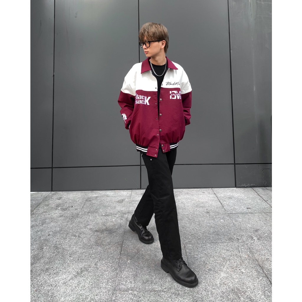 Áo Khoác Rockie Bomber Varsity, cổ bẻ, màu ĐỎ ĐÔ BLACKMIACK