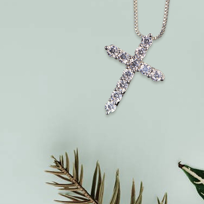 Vòng cổ Mạ Bạc 925 Mặt Thánh Giá Đính Đá Thời Trang Cho Nữ