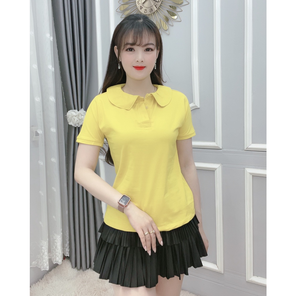 Áo Thun Polo Nữ Trơn Basic Tay Ngắn Cổ Tròn Cotton Trẻ trung - Hanlly Fashion A22