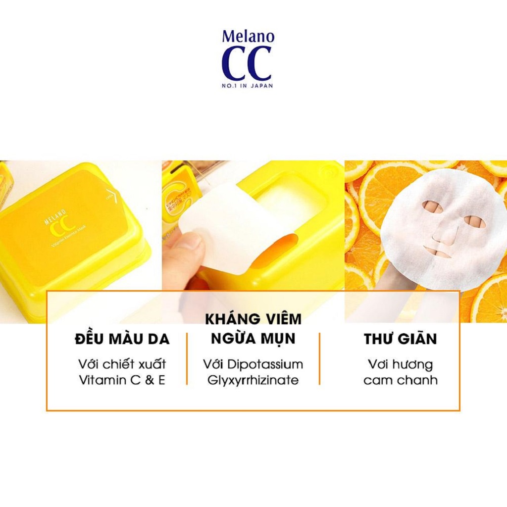 [Mã COSGLORIAT6 -8% đơn 250K] Mặt Nạ Dưỡng Trắng Da Chống Thâm Nám Melano CC Whitening Mask Hộp 20 Miếng