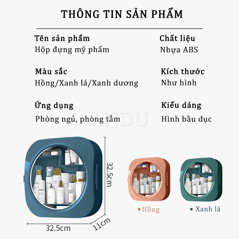 Kệ Đựng Mỹ Phẩm Treo Tường Cao Cấp, Hộp Mỹ Phẩm Dán Tường Chịu Lưc Có Nắp Đậy