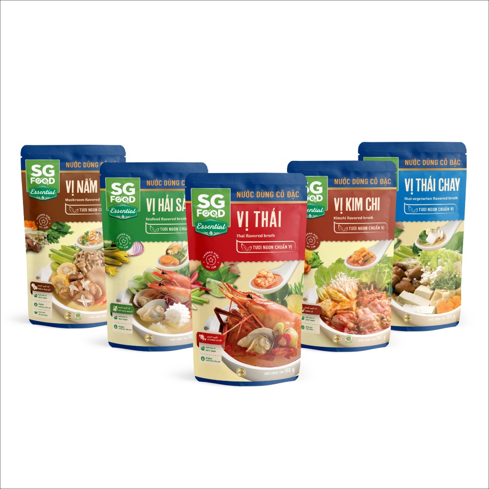 Combo 5 Gói Nước Dùng SG Food 180g (Thái, Kim Chi, Nấm, Hải Sản, Thái Chay)