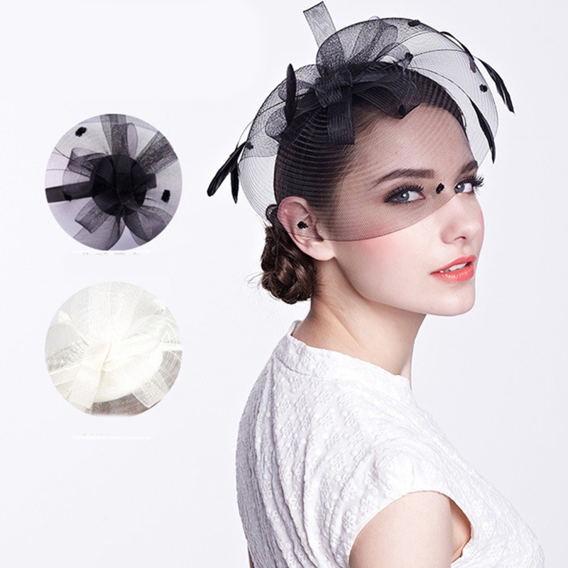 Băng Đô Cài Tóc Phối Lưới Đính Lông Vũ Hóa Trang Dễ Thương Cho Nữ