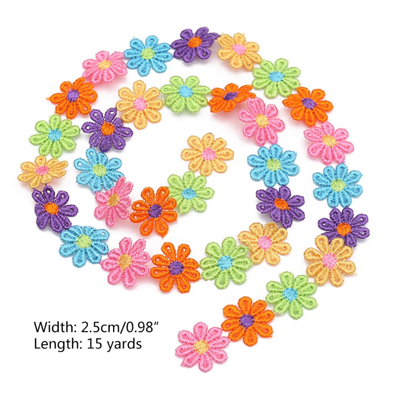 Cuộn Dây Ruy Băng Thêu Ren Hoa Cúc Nhiều Màu Dài 15 Yards Dùng Trang Trí DIY
