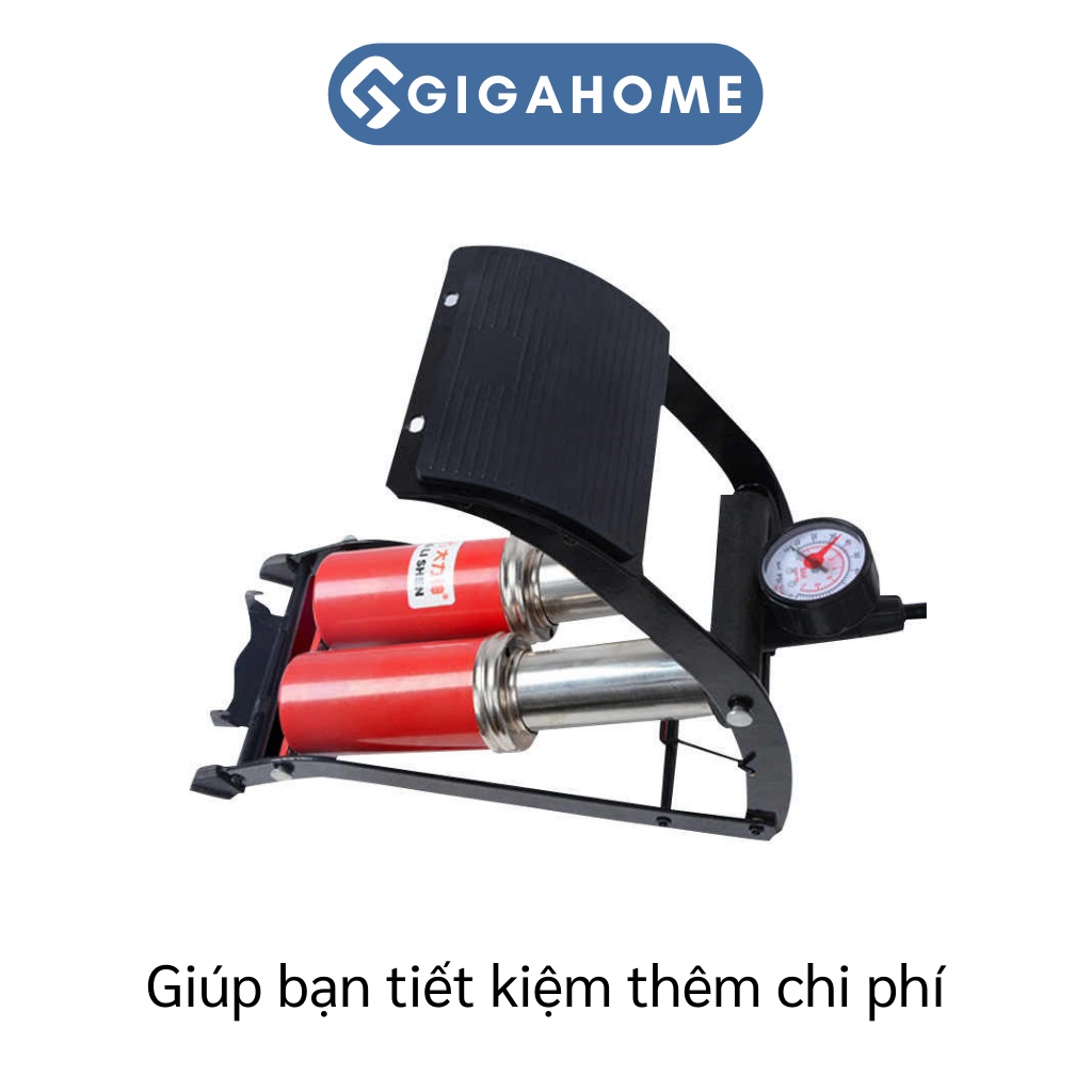 Bơm Xe Máy, Ô Tô Đạp Chân GIGAHOME 2 Piston, Có Đồng Hồ Đo Áp Suất Tiện Lợi 9250