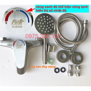 Bộ Củ Sen Tắm Nóng Lạnh 100% INOX 304 N2002 Fotar và Tay sen và dây inox sáng bóng chống han gỉ củ tròn nước mạnh