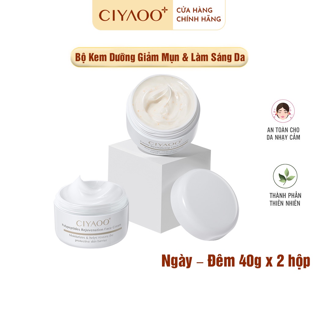 Bộ Kem Dưỡng Giảm Mụn &amp; Làm Sáng Da Ciyaoo Peptide &amp; Caviar Ngày – Đêm 40g x2 hộp