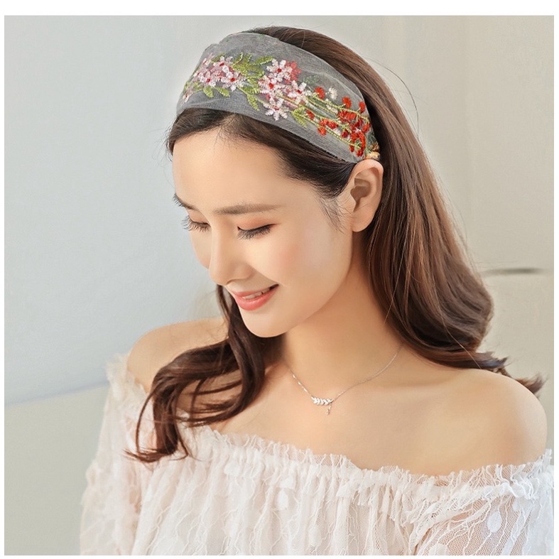 Băng đô tóc lưới thêu hoa nữ tính - Maben