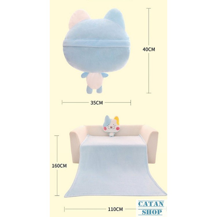 Gối mền mèo con 3 trong 1 hàng loại 1, nỉ nhung cực mịn, bộ chăn gối văn phòng