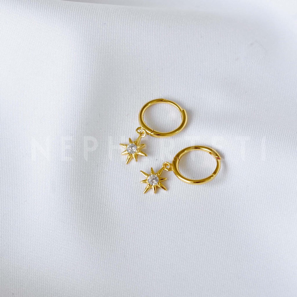Khuyên tai bạc 925 - Khoen tròn charm ngôi sao  - Nepherteti