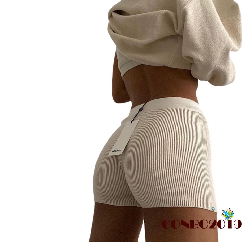 Quần Short Thể Thao Lưng Cao Màu Trơn Bằng Cotton Thời Trang Cho Nữ